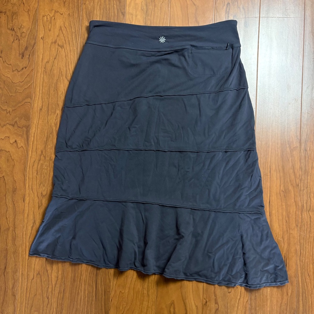 Athleta Tiered Midi Skirt Charcoal Gray Ruffle Hem Hidden Pocket Large 862111